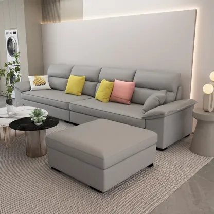 Off-White Upholstered Parlor Sofa Couch with an Ottoman and Concealed Support Image - 5