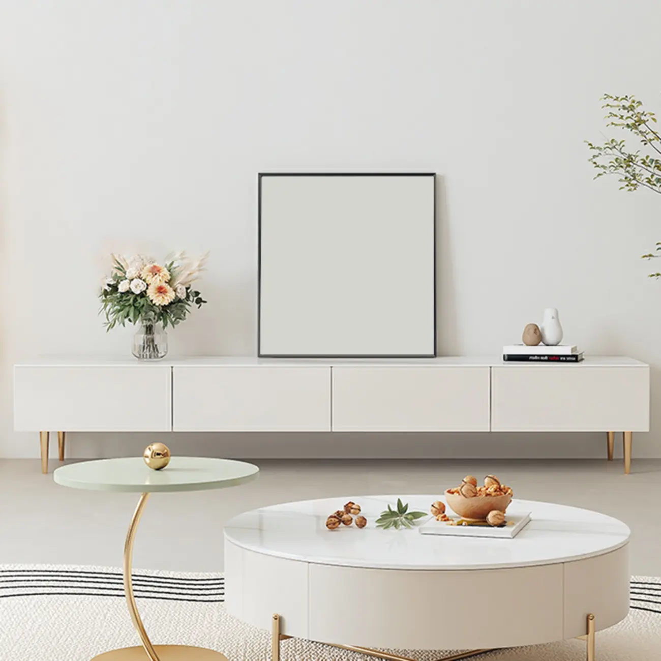 Elegant Stone TV Stand with Cable Management & Drawers Image - 12 | homeyfad