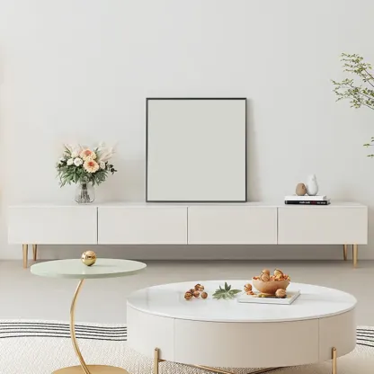 Elegant Stone TV Stand with Cable Management & Drawers Image - 12