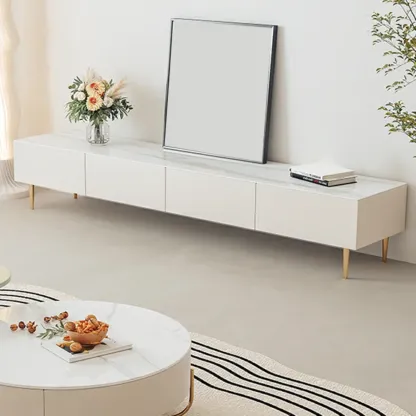 Elegant Stone TV Stand with Cable Management & Drawers Image - 13