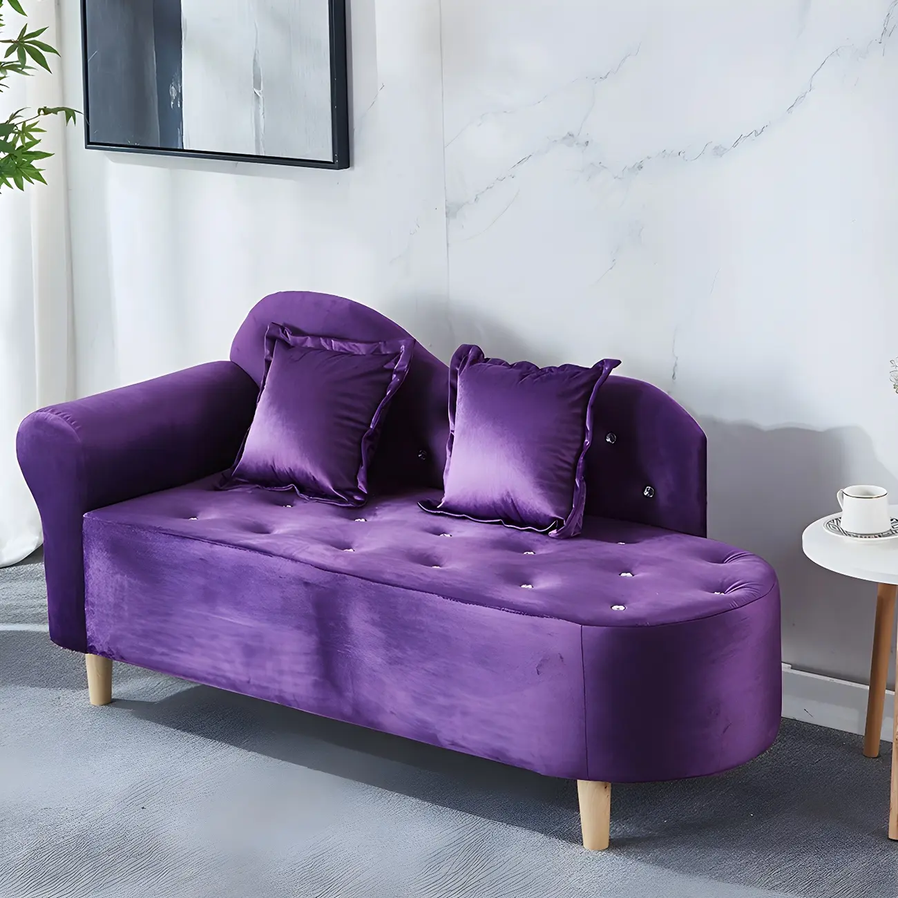 Velvet Single Arm Facing Button Tufted Chaise Lounge Chair for Living Room Image - 2 | homeyfad