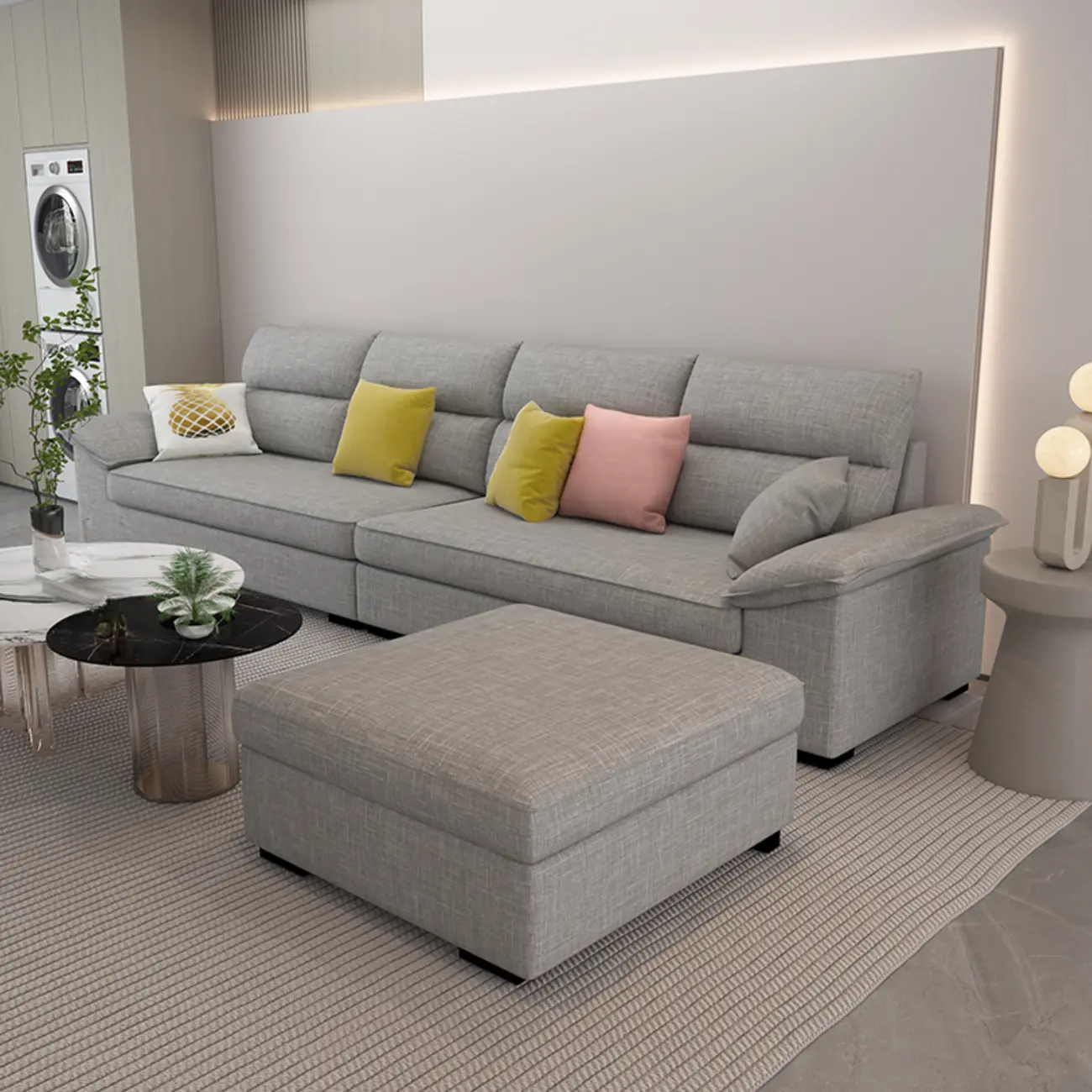 Off-White Upholstered Parlor Sofa Couch with an Ottoman and Concealed Support Image - 7 | homeyfad