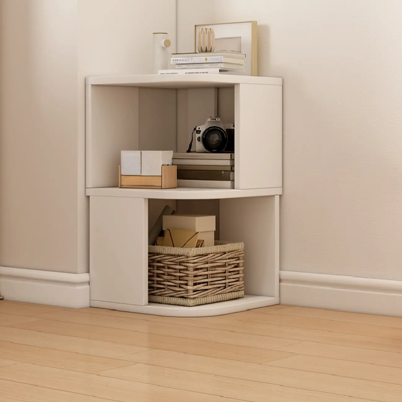 Wooden Fan-Shaped Shelves Standing Corner Shelf Image - 6 | homeyfad