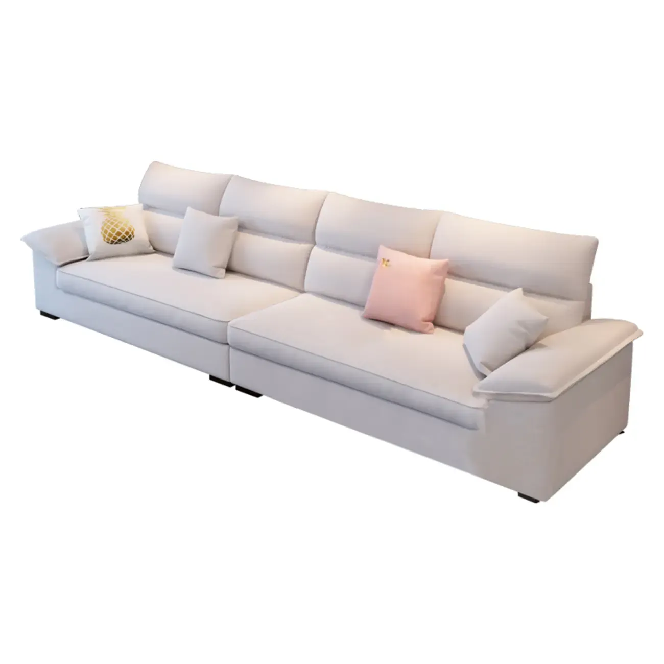 Off-White Upholstered Parlor Sofa Couch with an Ottoman and Concealed Support Image - 8