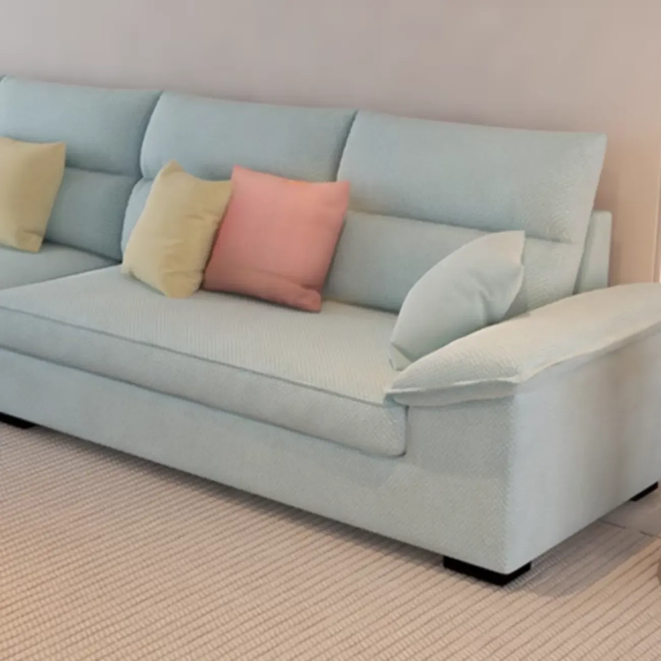 Off-White Upholstered Parlor Sofa Couch with an Ottoman and Concealed Support Image - 10
