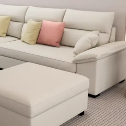 Off-White Upholstered Parlor Sofa Couch with an Ottoman and Concealed Support Image - 11