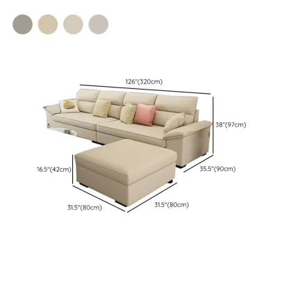 Off-White Upholstered Parlor Sofa Couch with an Ottoman and Concealed Support Image - 16