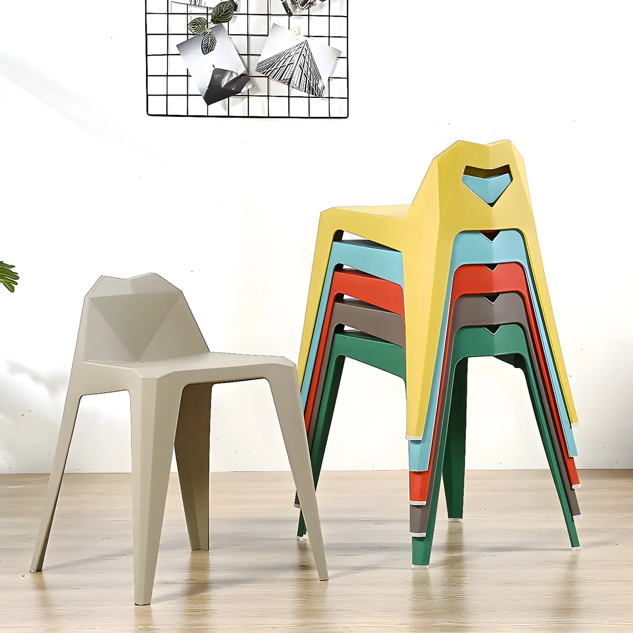 Colorful Stackable Dining Chair Armless with Solid Back Image - 1 | homeyfad