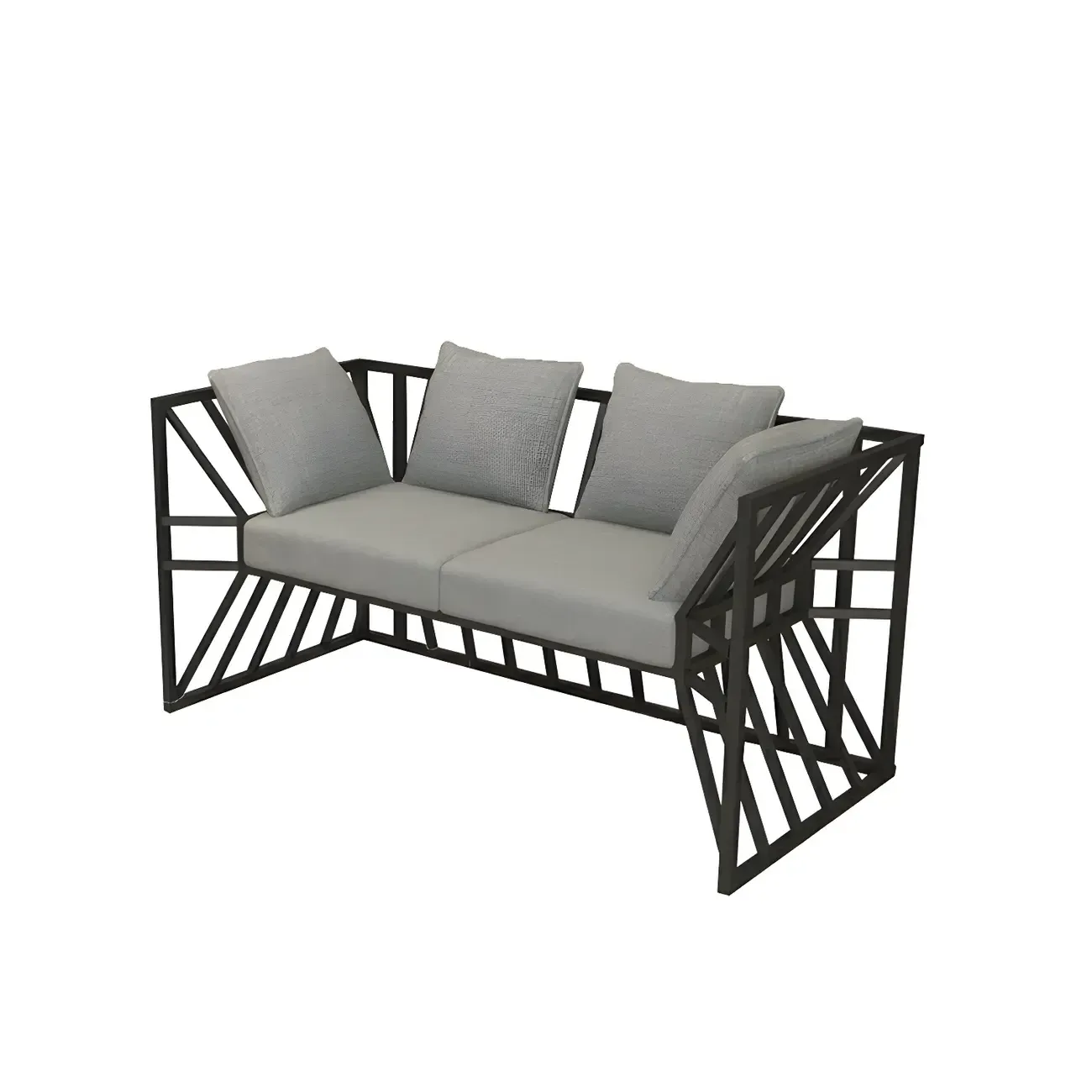 Modern Grey Linen Sofa with Pillows and Metal Frame Image - 2