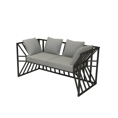 Modern Grey Linen Sofa with Pillows and Metal Frame Image - 2