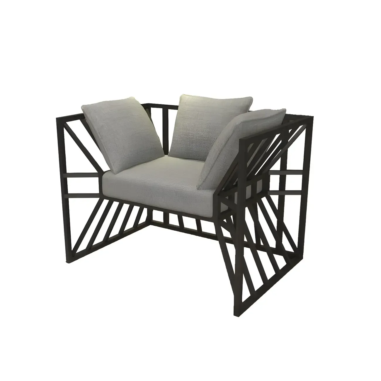 Modern Grey Linen Sofa with Pillows and Metal Frame Image - 3