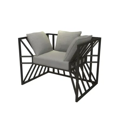 Modern Grey Linen Sofa with Pillows and Metal Frame Image - 3