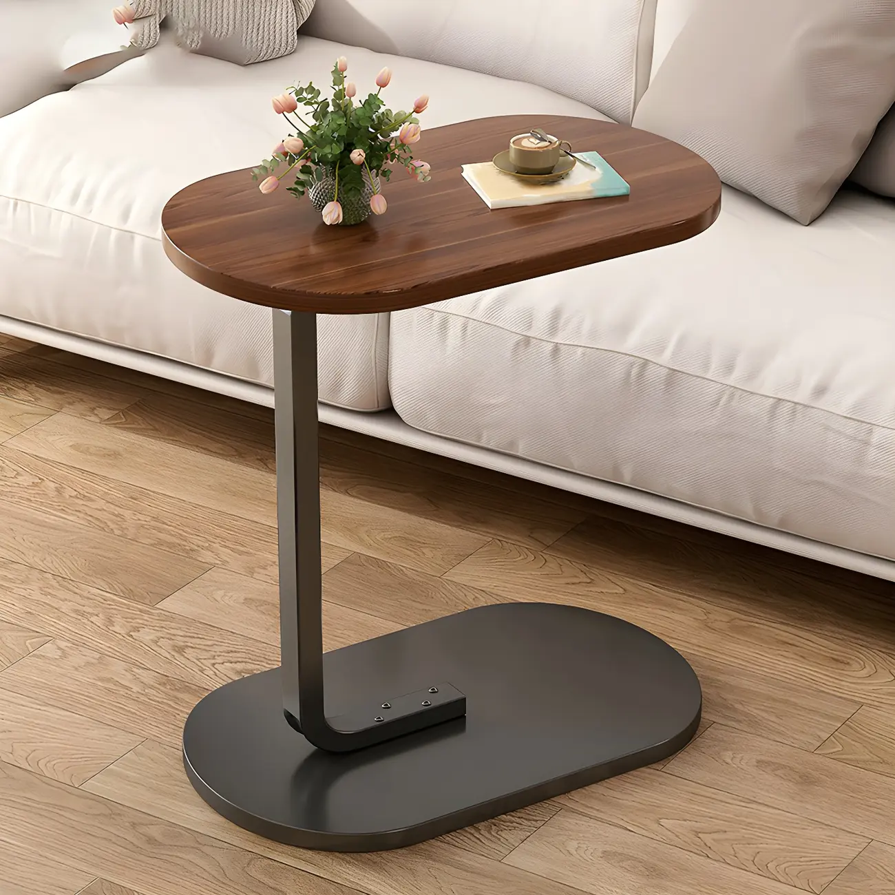 Modern Wooden C-Shaped End Table for Living Room Image - 2 | homeyfad