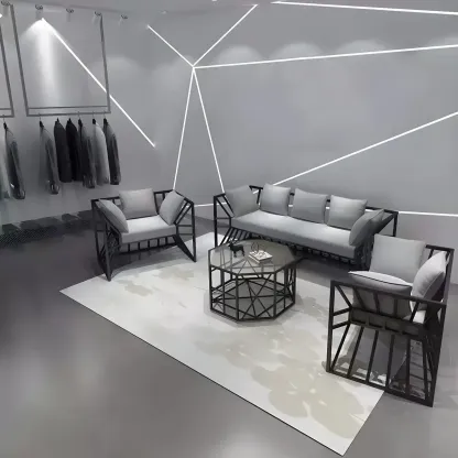 Modern Grey Linen Sofa with Pillows and Metal Frame Image - 4