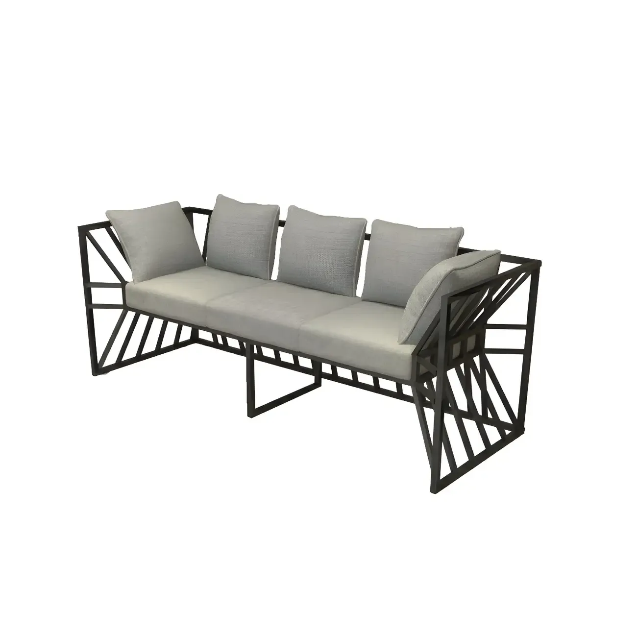 Modern Grey Linen Sofa with Pillows and Metal Frame Image - 5