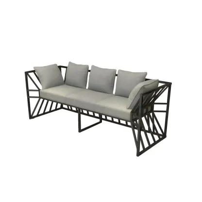 Modern Grey Linen Sofa with Pillows and Metal Frame Image - 5