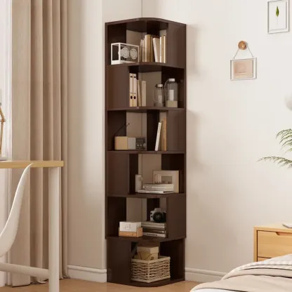 Wooden Fan-Shaped Shelves Standing Corner Shelf Image - 26