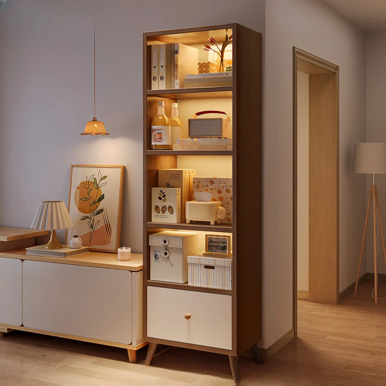 Modern Rectangular Bookshelf with Drawers Image - 1 | homeyfad