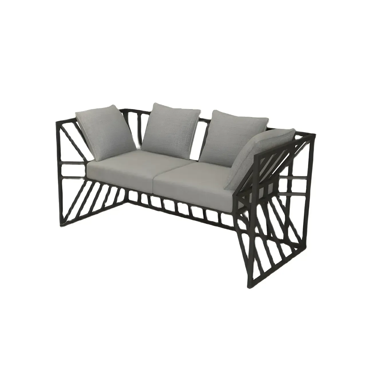 Modern Grey Linen Sofa with Pillows and Metal Frame Image - 8