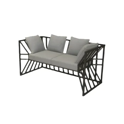 Modern Grey Linen Sofa with Pillows and Metal Frame Image - 8