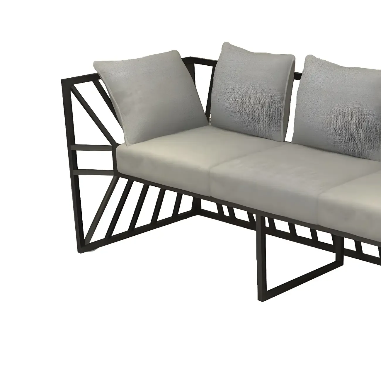 Modern Grey Linen Sofa with Pillows and Metal Frame Image - 9