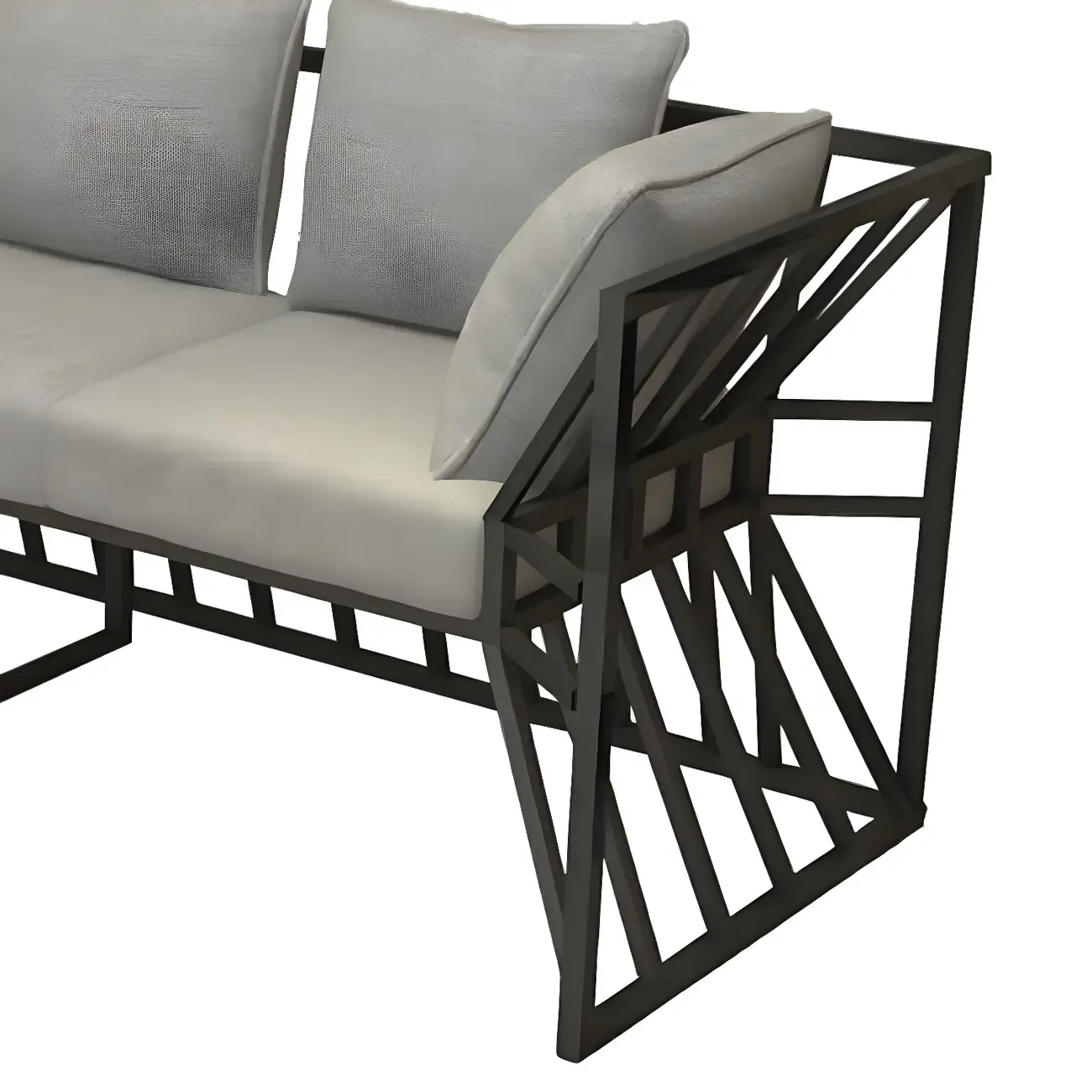 Modern Grey Linen Sofa with Pillows and Metal Frame Image - 10
