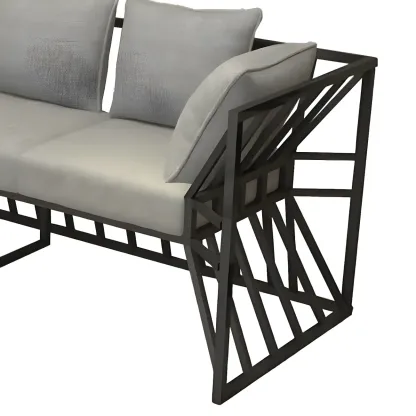 Modern Grey Linen Sofa with Pillows and Metal Frame Image - 10