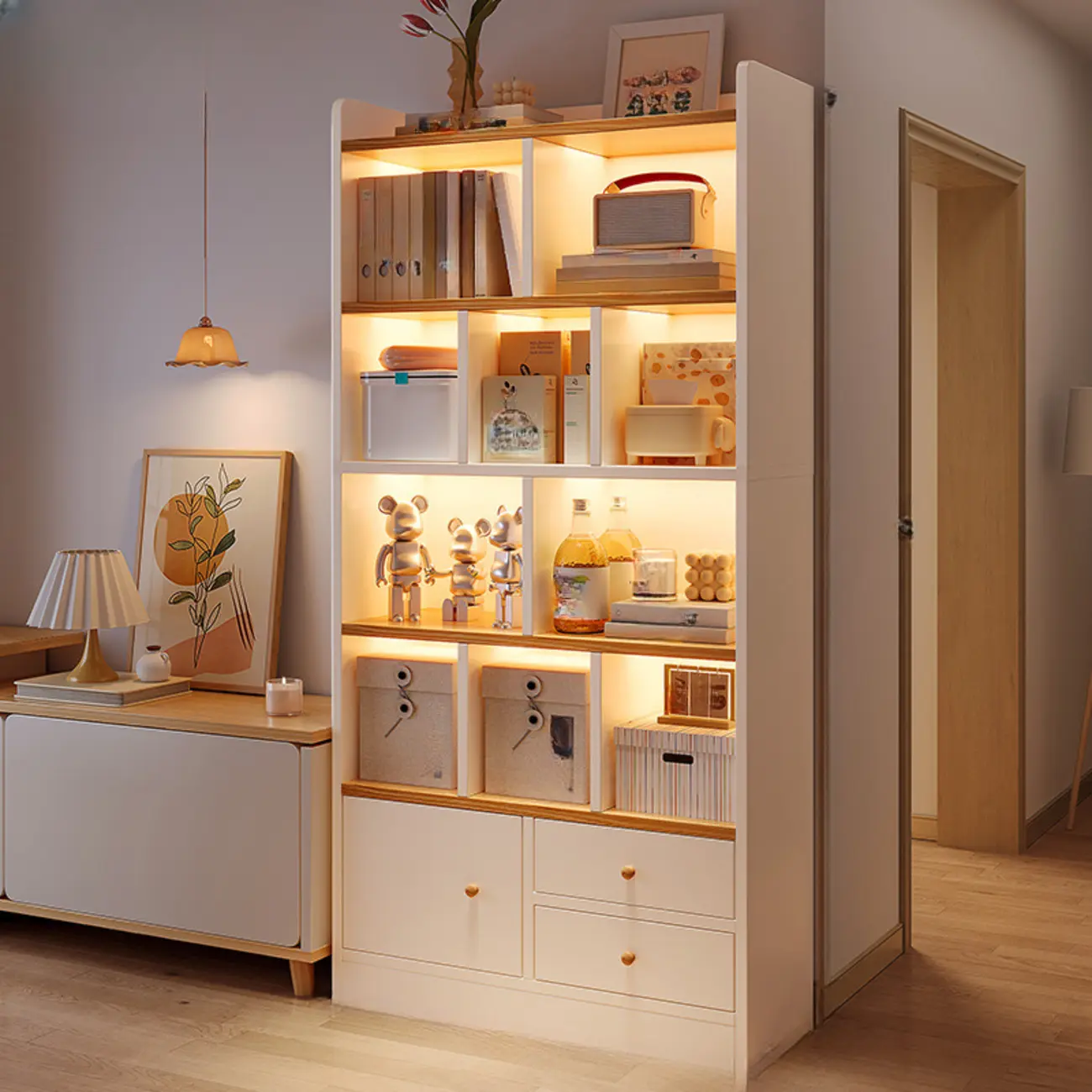 Modern Rectangular Bookshelf with Drawers Image - 4 | homeyfad