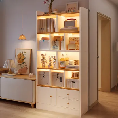 Modern Rectangular Bookshelf with Drawers Image - 4