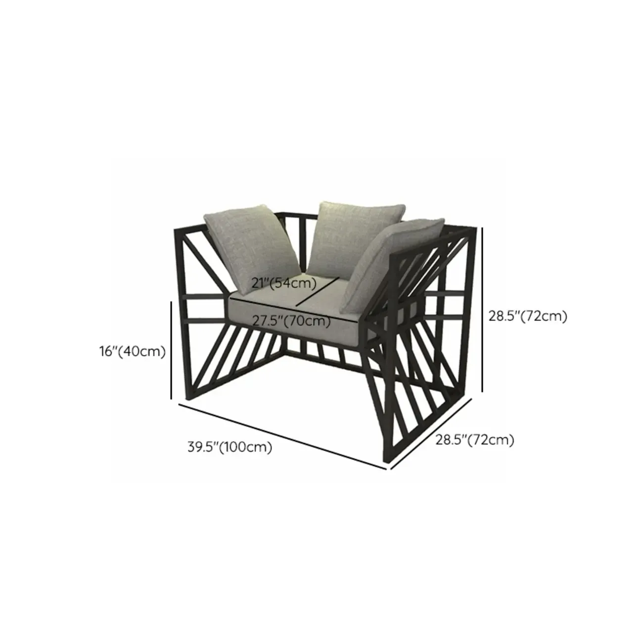 Modern Grey Linen Sofa with Pillows and Metal Frame #size
