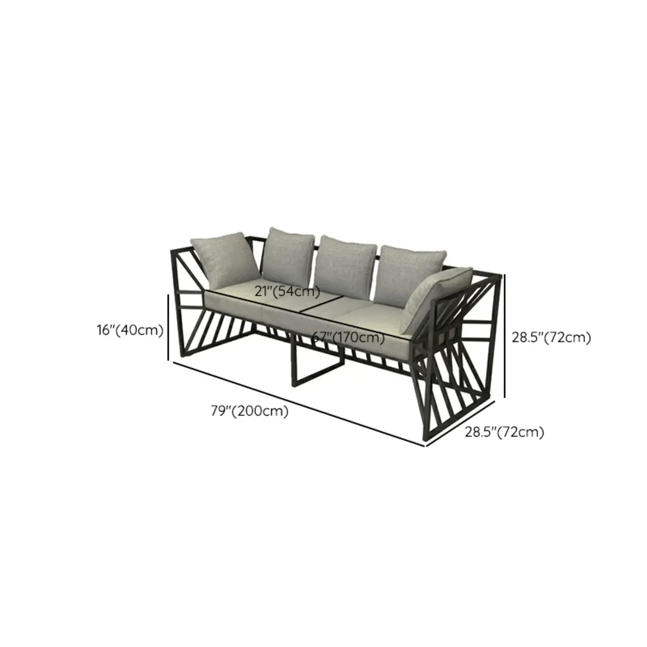 Modern Grey Linen Sofa with Pillows and Metal Frame Image - 14
