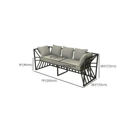 Modern Grey Linen Sofa with Pillows and Metal Frame Image - 14