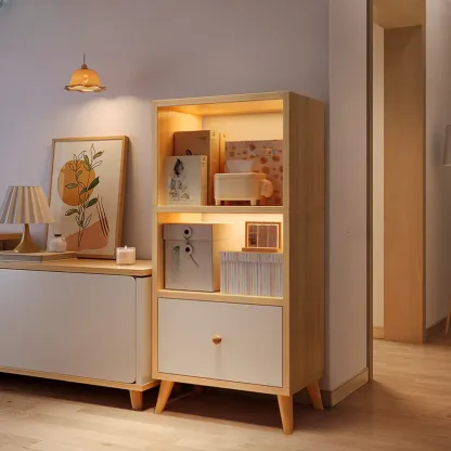 Modern Rectangular Bookshelf with Drawers Image - 11