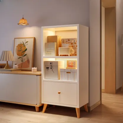 Modern Rectangular Bookshelf with Drawers Image - 12