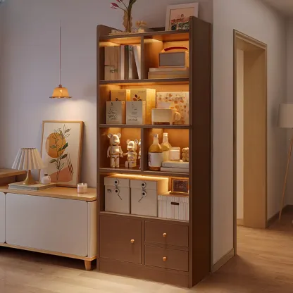 Modern Rectangular Bookshelf with Drawers Image - 13