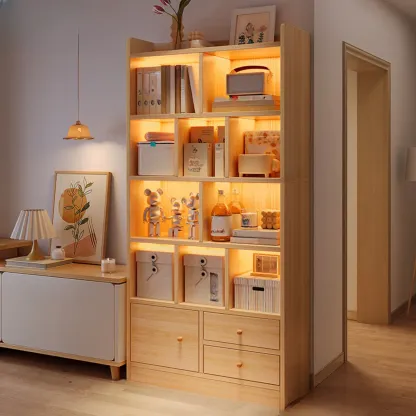 Modern Rectangular Bookshelf with Drawers Image - 16