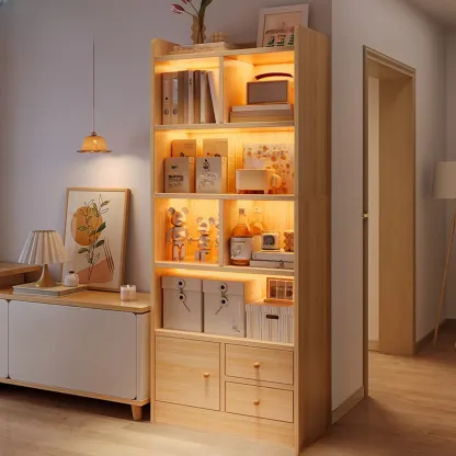 Modern Rectangular Bookshelf with Drawers Image - 18