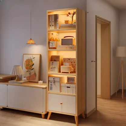 Modern Rectangular Bookshelf with Drawers Image - 19