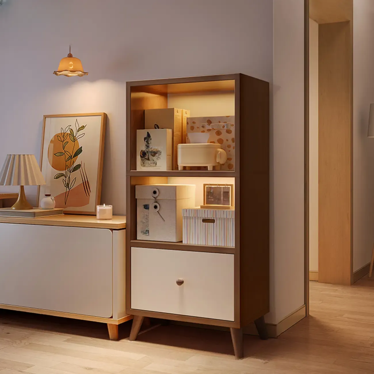 Modern Rectangular Bookshelf with Drawers Image - 20