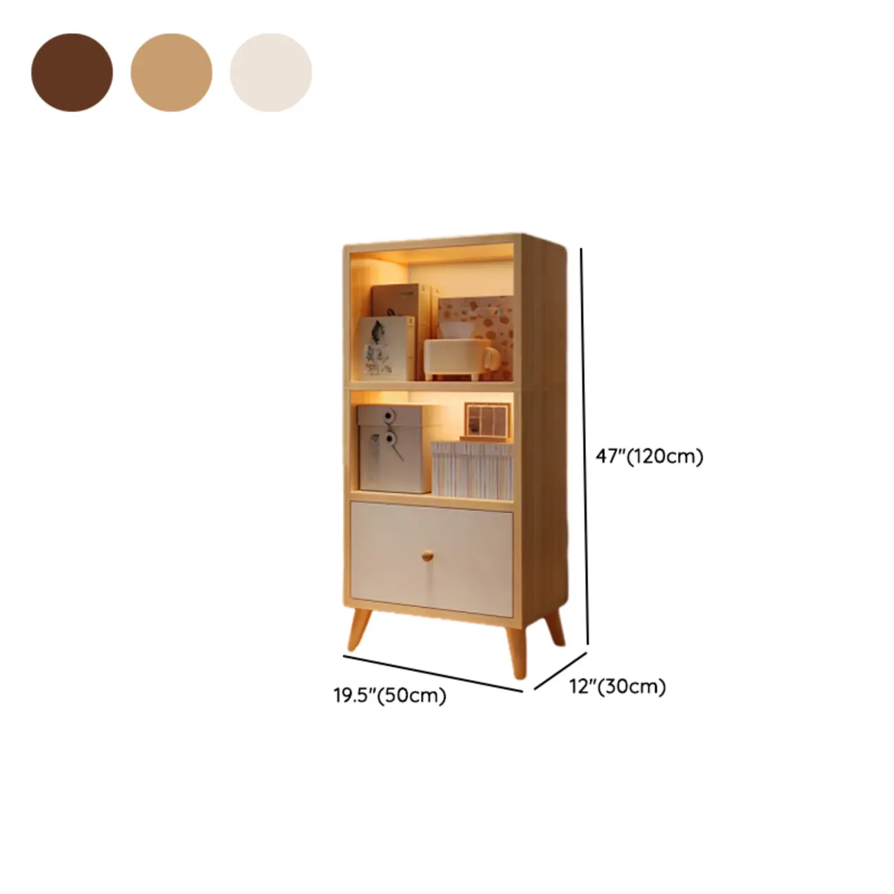 Modern Rectangular Bookshelf with Drawers #size