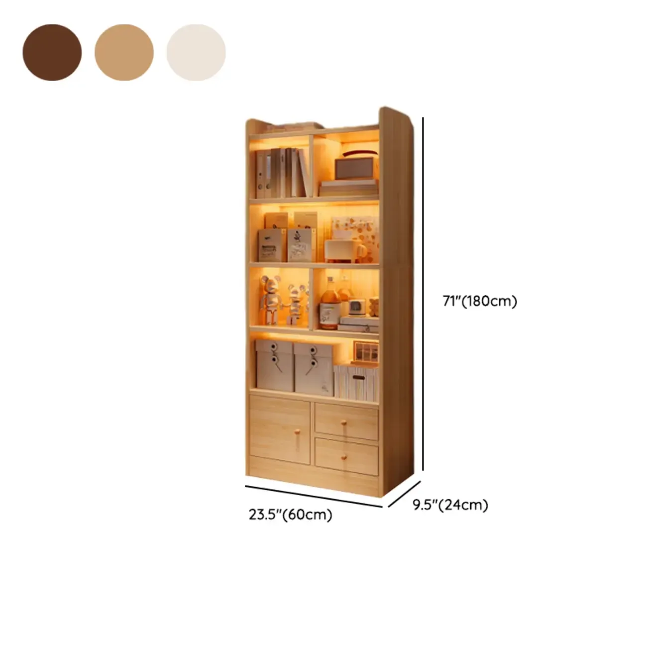 Modern Rectangular Bookshelf with Drawers Image - 24