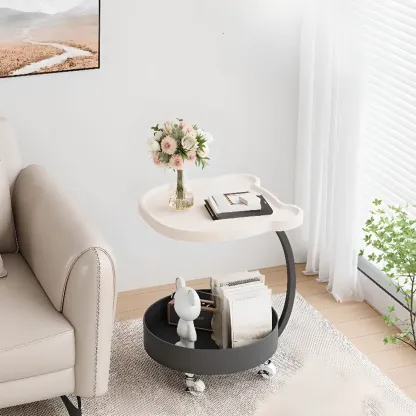 C Sofa Side End Tables with Wheels and Round Storage Shelves Image - 1