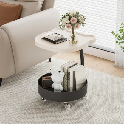 C Sofa Side End Tables with Wheels and Round Storage Shelves Image - 4