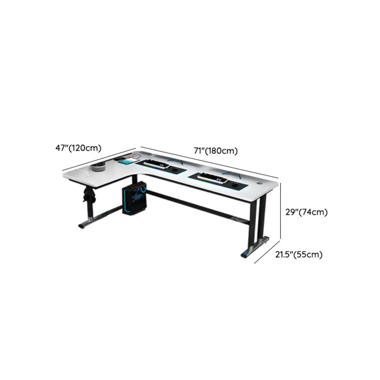 Modern White Wooden L-Shape Computer Desk with Metal Base & Hutch and Shelf Image - 20