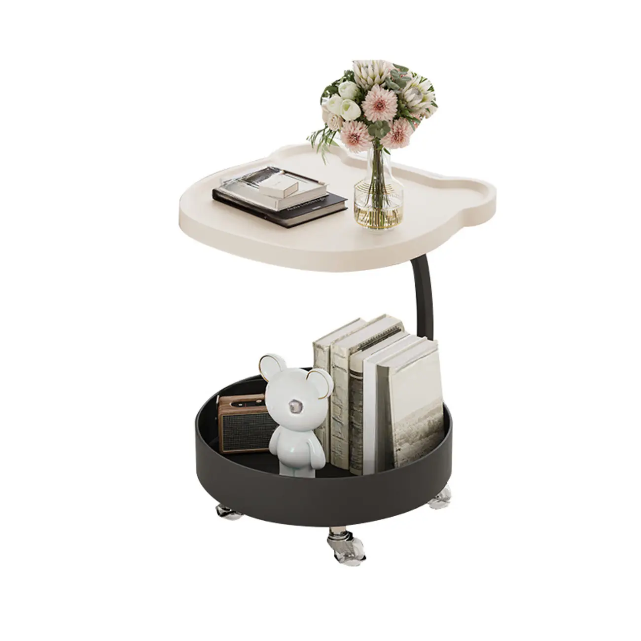 C Sofa Side End Tables with Wheels and Round Storage Shelves Image - 5 | homeyfad