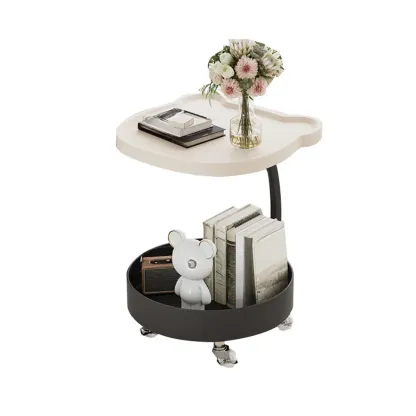 C Sofa Side End Tables with Wheels and Round Storage Shelves Image - 5