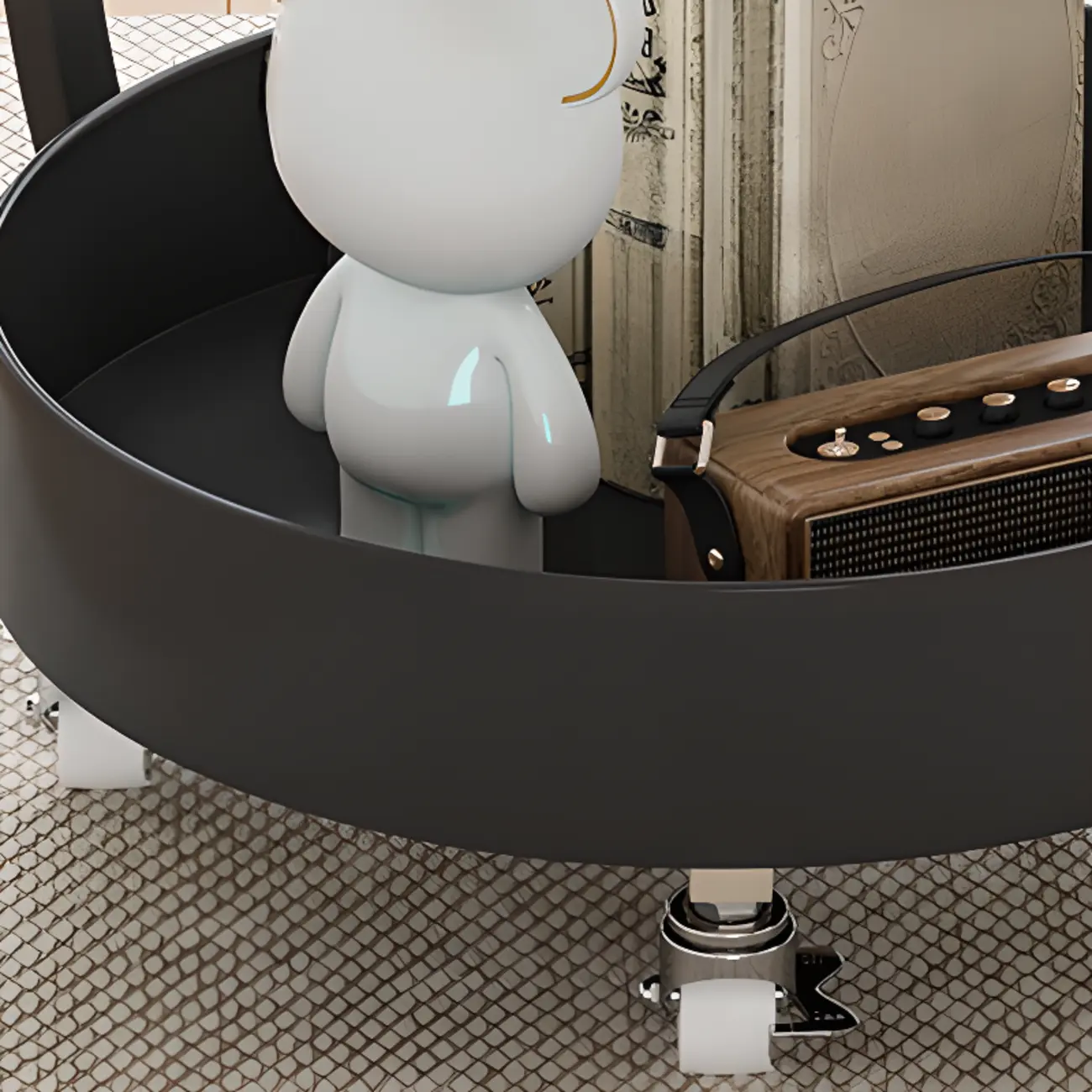 C Sofa Side End Tables with Wheels and Round Storage Shelves Image - 6 | homeyfad