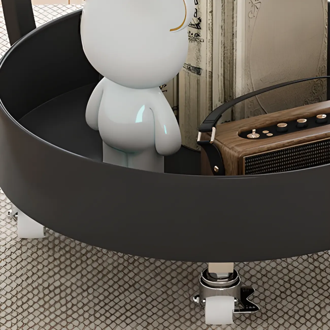 C Sofa Side End Tables with Wheels and Round Storage Shelves Image - 6