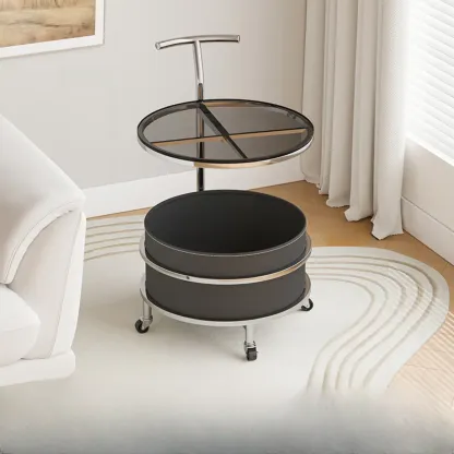 C Sofa Side End Tables with Wheels and Round Storage Shelves Image - 8
