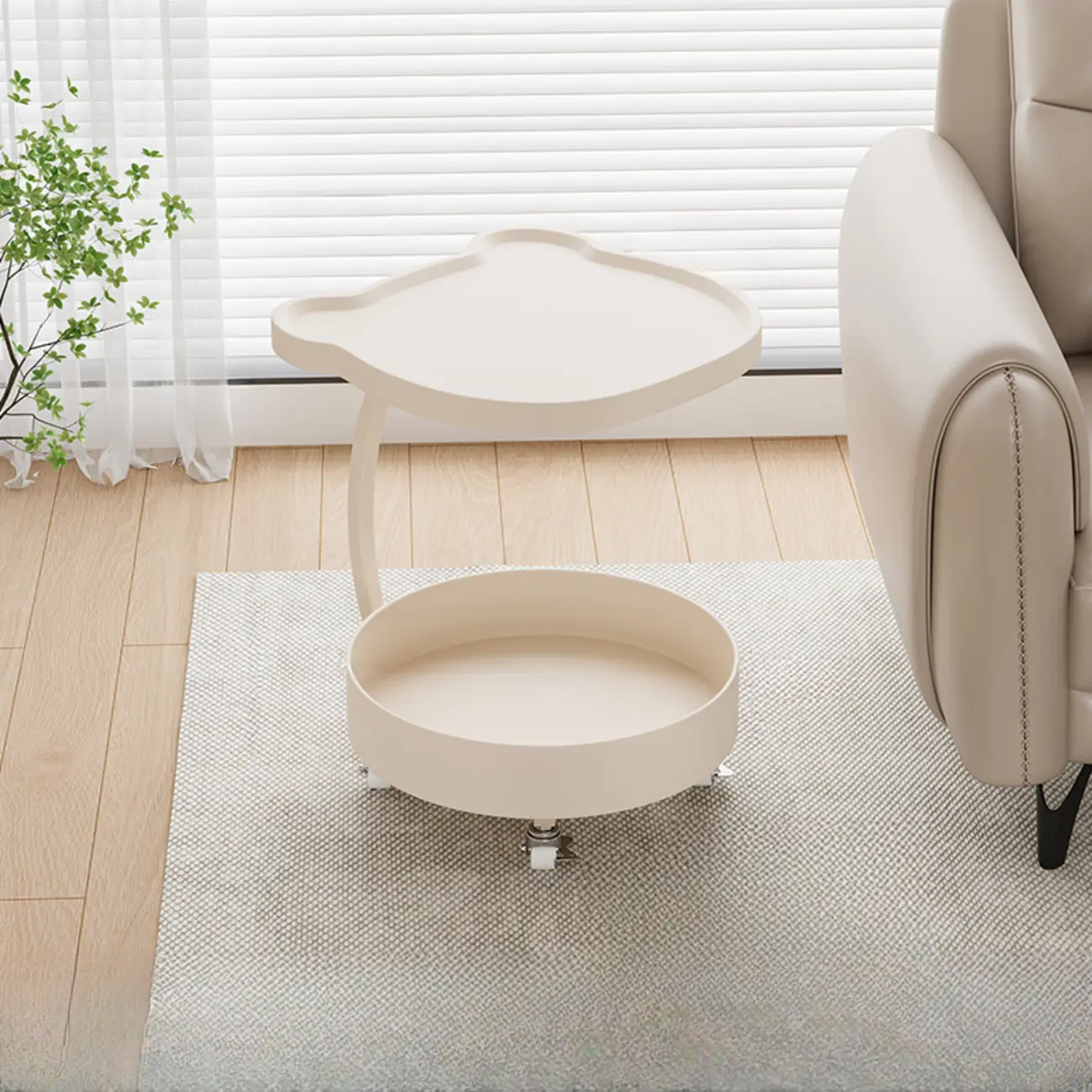 C Sofa Side End Tables with Wheels and Round Storage Shelves Image - 10 | homeyfad